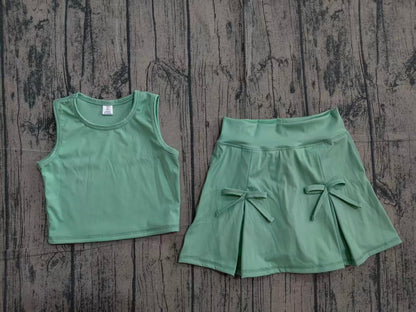 Preorder Baby Girls Kids Green Tops Shorts Skirt Shorts Summer Yoga Active Clothes Set