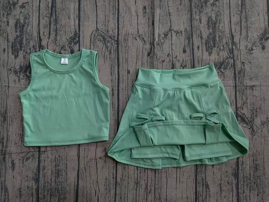 Preorder Baby Girls Kids Green Tops Shorts Skirt Shorts Summer Yoga Active Clothes Set
