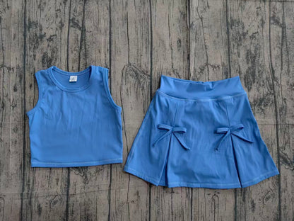 Preorder Baby Girls Kids Blue Tops Shorts Skirt Shorts Summer Yoga Active Clothes Set