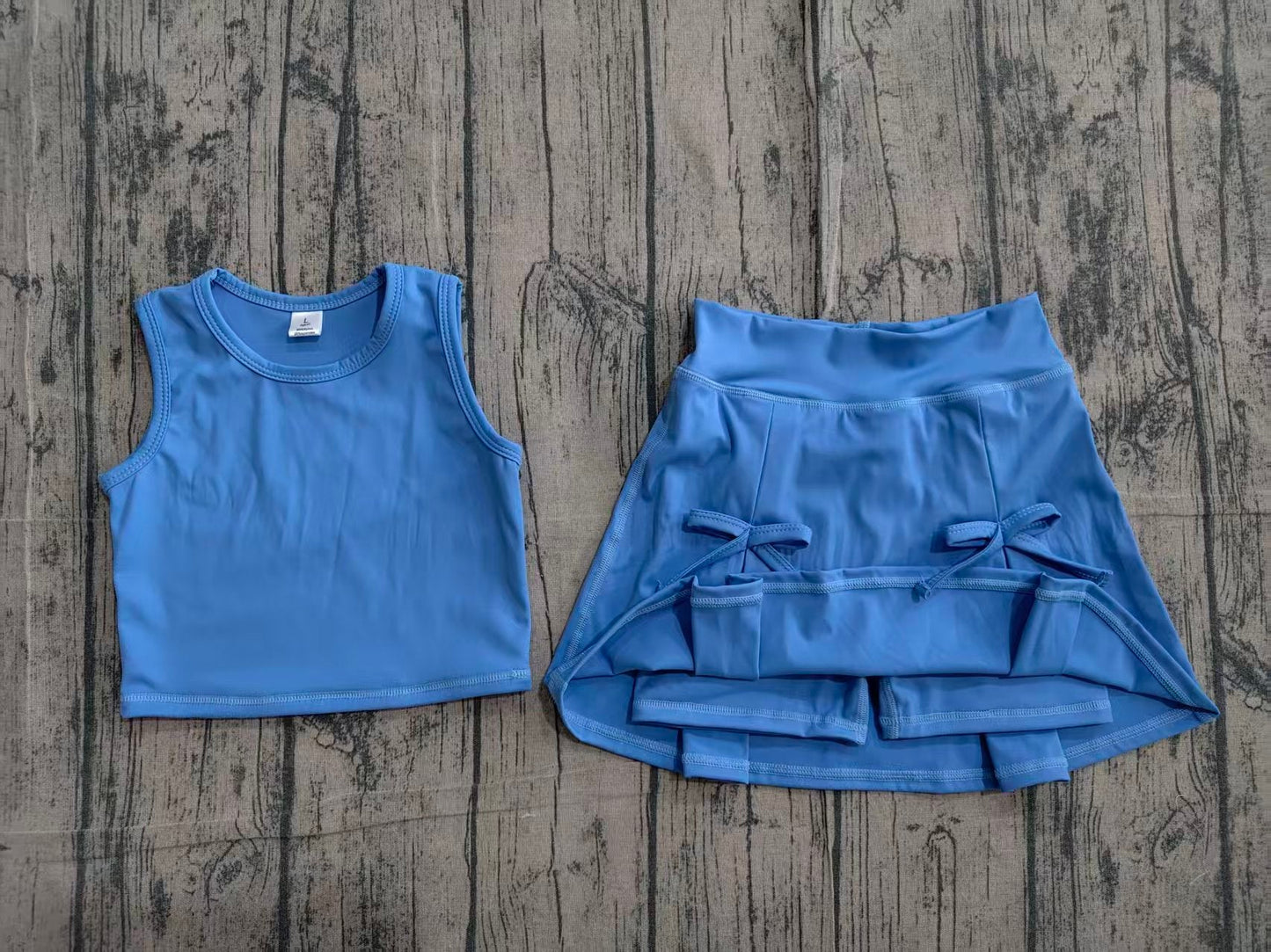 Preorder Baby Girls Kids Blue Tops Shorts Skirt Shorts Summer Yoga Active Clothes Set