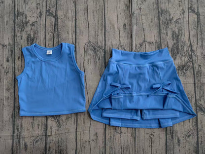 Preorder Baby Girls Kids Blue Tops Shorts Skirt Shorts Summer Yoga Active Clothes Set