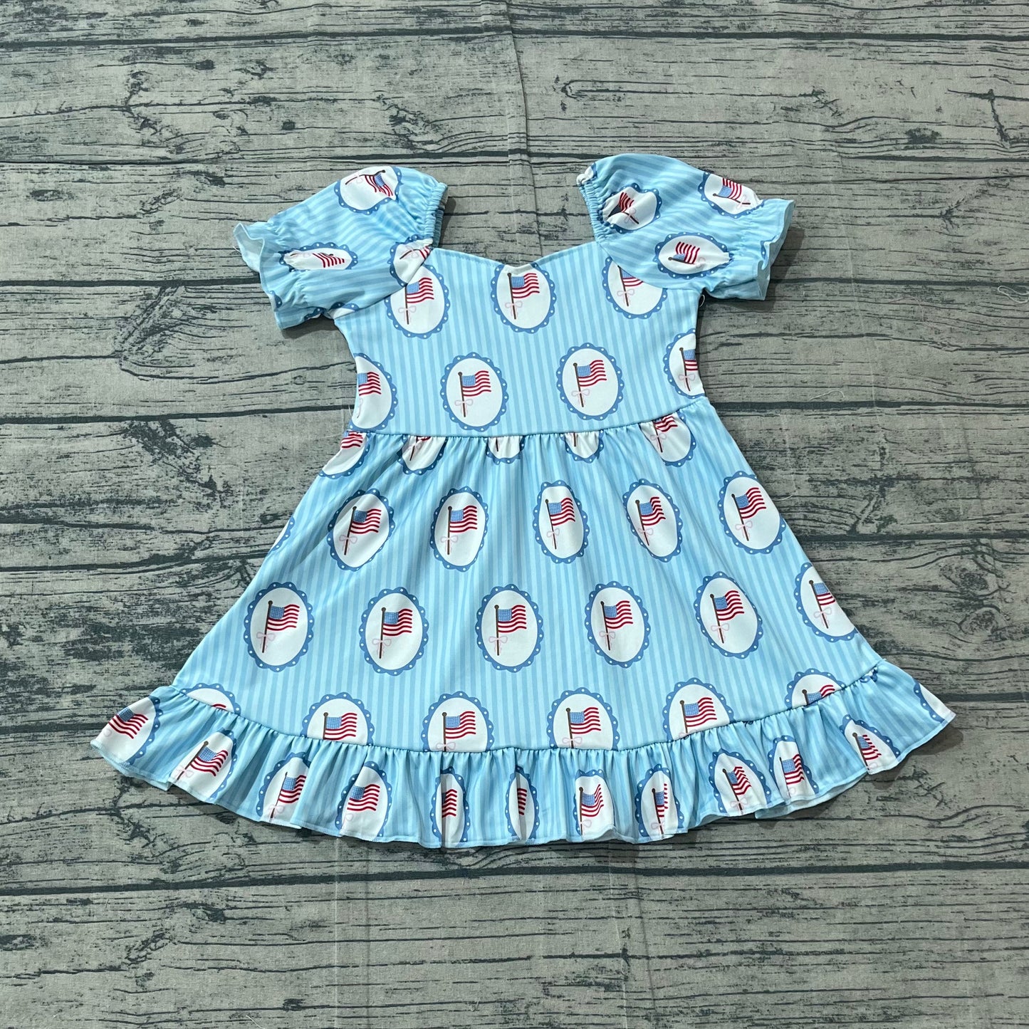 Preorder Baby Girls Kids Short Sleeves Bows Flags Stripes 4th of July Dress Summer Clothes
