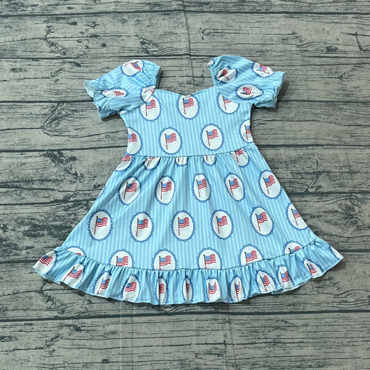 Preorder Baby Girls Kids Short Sleeves Bows Flags Stripes 4th of July Dress Summer Clothes