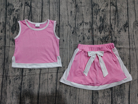 Preorder Baby Girls Kids Sleeveless Pink Tops Skirt Shorts Cotton Set
