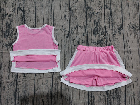 Preorder Baby Girls Kids Sleeveless Pink Tops Skirt Shorts Cotton Set