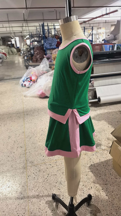Preorder Baby Girls Kids Sleeveless Green Tops Pockets Skirt Shorts Cotton Set
