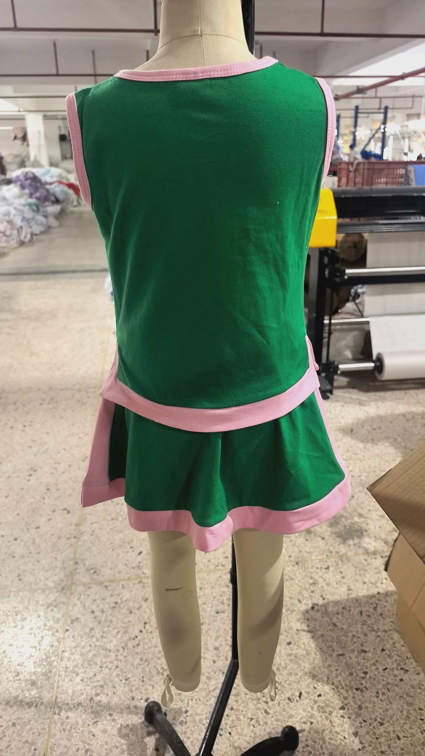 Preorder Baby Girls Kids Sleeveless Green Tops Pockets Skirt Shorts Cotton Set
