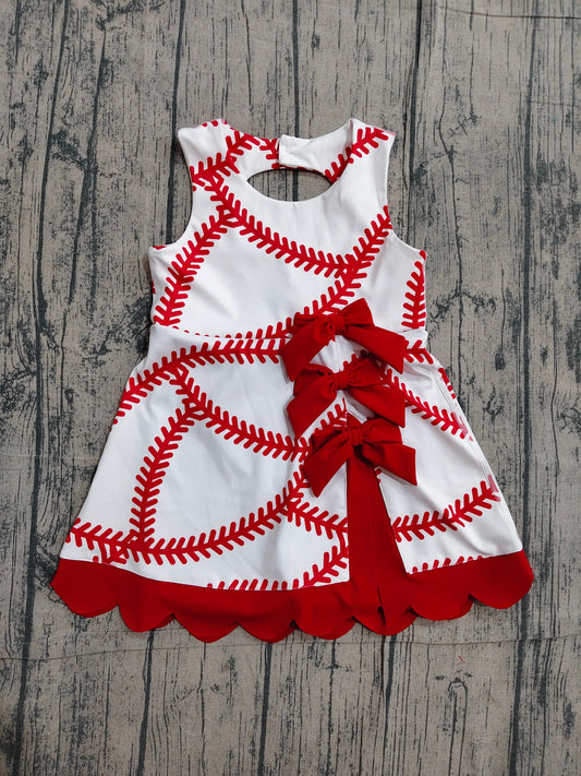 Preorder Baby Girls Kids Baseball Red Bows Shorts Knee Length Yoga Active Dress