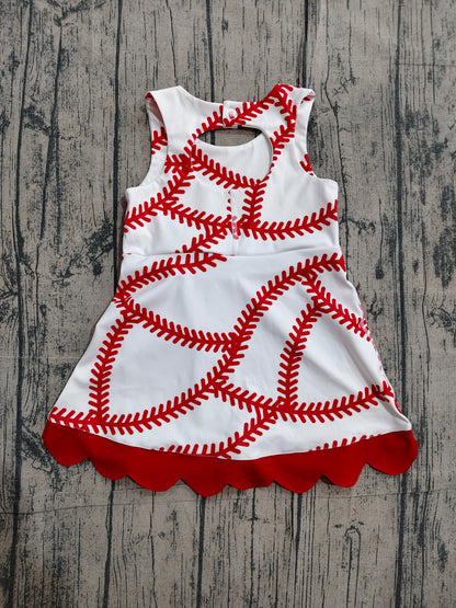 Preorder Baby Girls Kids Baseball Red Bows Shorts Knee Length Yoga Active Dress