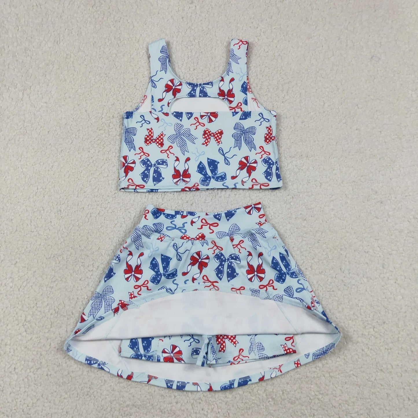 Sibling Baby Girls Kids 4th of July Bows Skort Yoga Active Dress Set Clothes