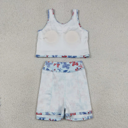 Sibling Baby Girls Kids 4th of July Bows Skort Yoga Active Dress Set Clothes