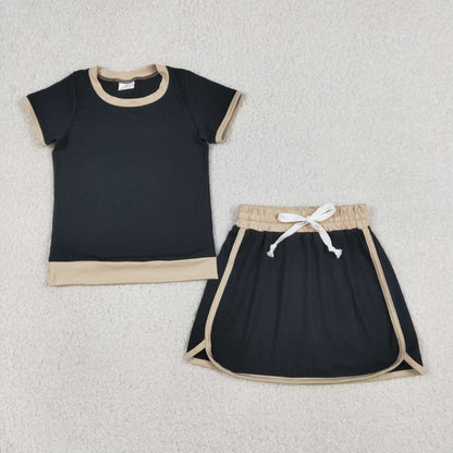 Sibling Baby Girls Adult Women Short Sleeves Black Cotton Shirts Skirts Shorts Sets Summer Clothes