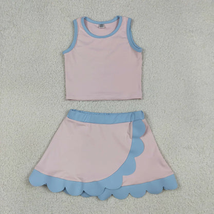 Sibling Baby Girls Kids Sleeveless Shirts Scallop Skirts Shorts Yoga Active Sets Clothes