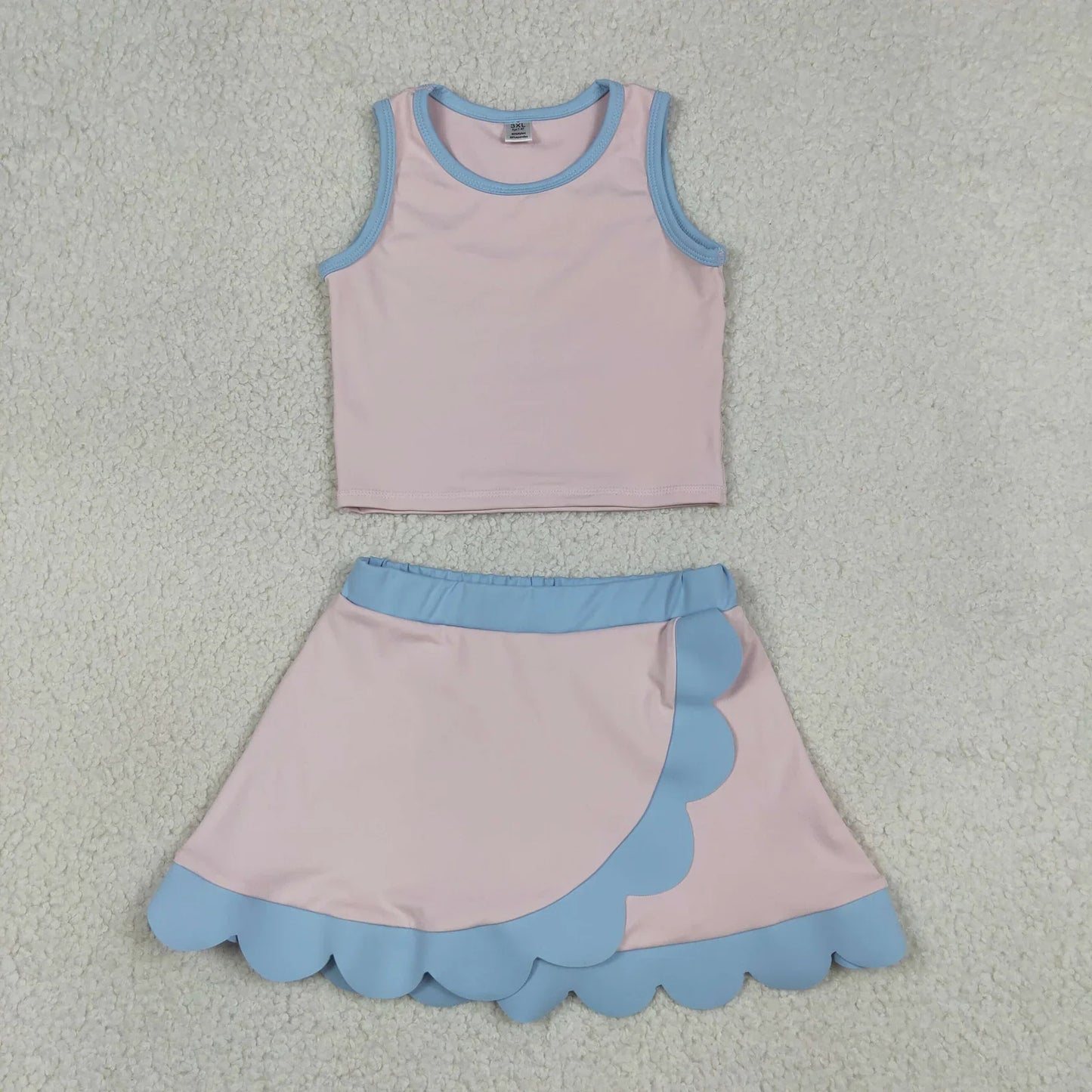 Sibling Baby Girls Kids Sleeveless Shirts Skirts Shorts Yoga Active Scallop Sets Clothes