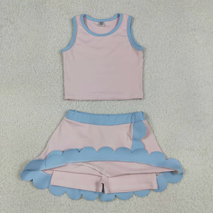 Sibling Baby Girls Kids Sleeveless Shirts Scallop Skirts Shorts Yoga Active Sets Clothes