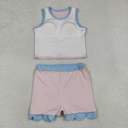Sibling Baby Girls Kids Sleeveless Shirts Scallop Skirts Shorts Yoga Active Sets Clothes