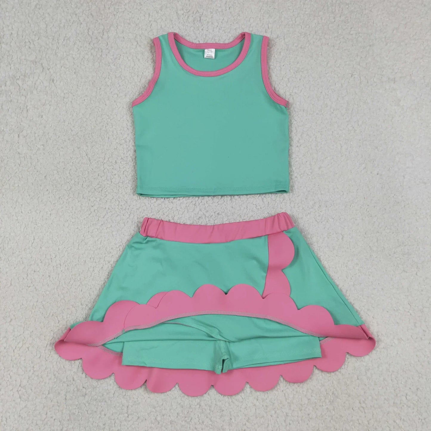 Sibling Baby Girls Kids Sleeveless Shirts Scallop Skirts Shorts Yoga Active Sets Clothes