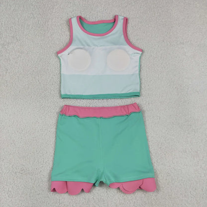 Sibling Baby Girls Kids Scallop Shirts Skirts Shorts Yoga Active Sets Clothes