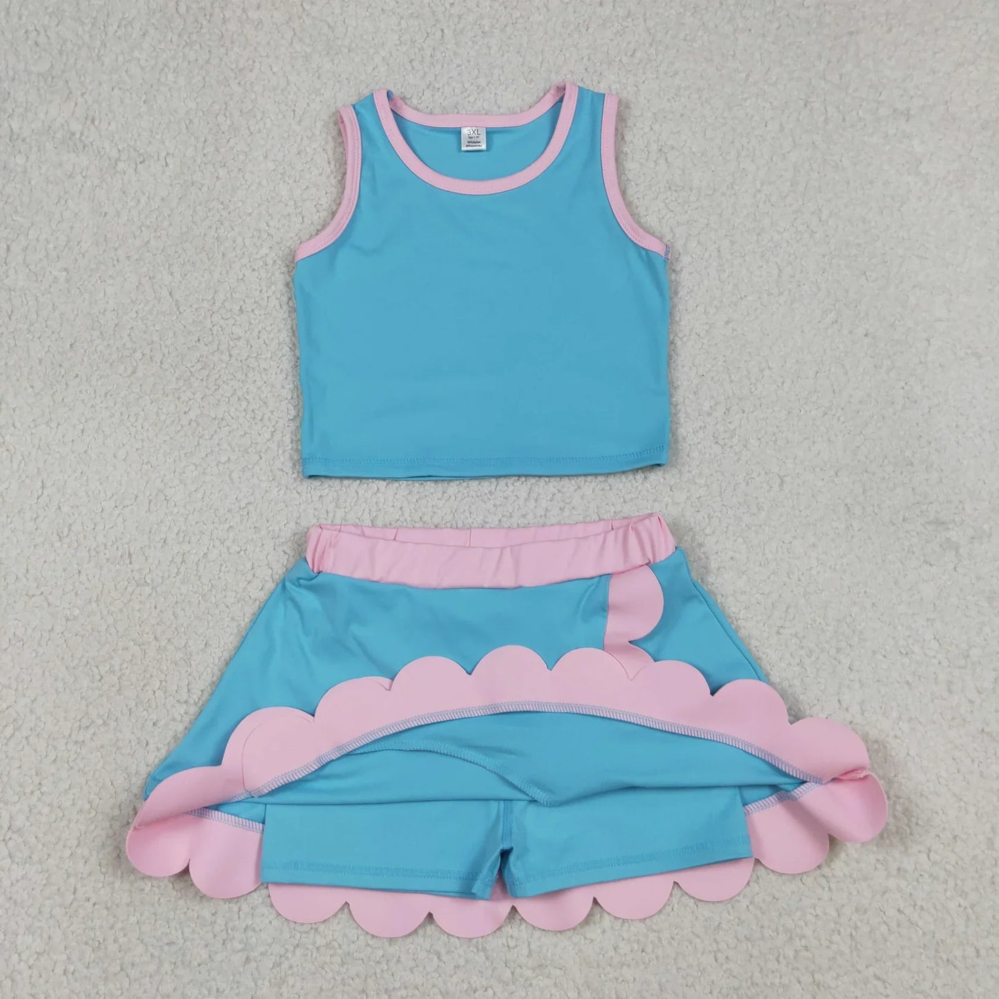 Sibling Baby Girls Kids Sleeveless Shirts Scallop Skirts Shorts Yoga Active Sets Clothes