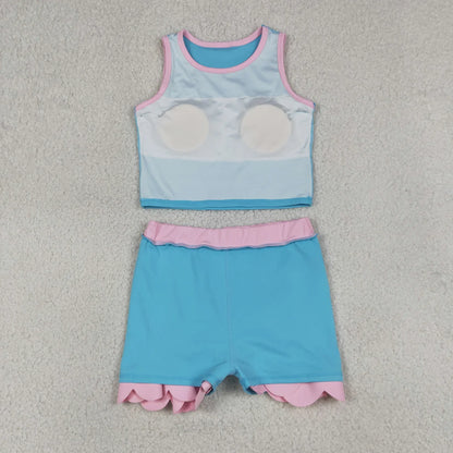 Sibling Baby Girls Kids Sleeveless Shirts Scallop Skirts Shorts Yoga Active Sets Clothes