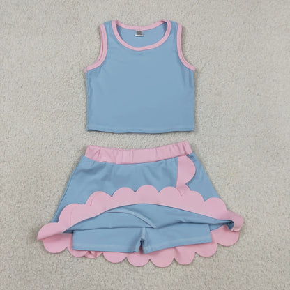 Sibling Baby Girls Kids Sleeveless Shirts Scallop Skirts Shorts Yoga Active Sets Clothes