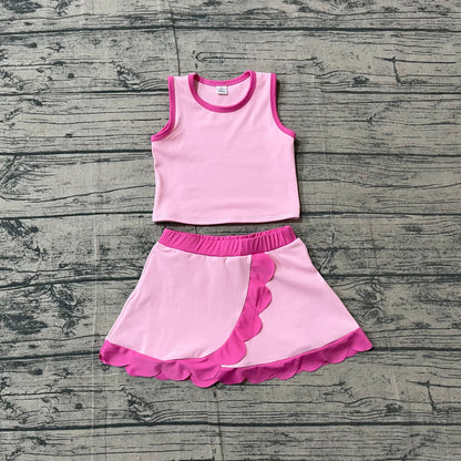 Preorder Baby Girls Kids Shirt Scallop Skirt Shorts Yoga Active Pink Set Clothes