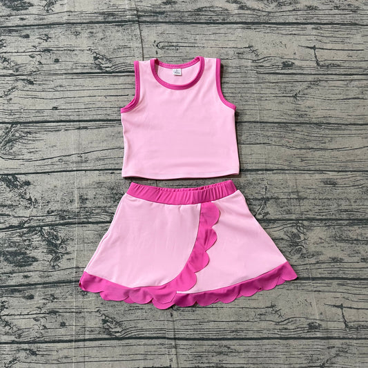 Preorder Baby Girls Kids Shirt Scallop Skirt Shorts Yoga Active Pink Set Clothes