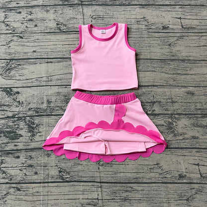 Preorder Baby Girls Kids Shirt Scallop Skirt Shorts Yoga Active Pink Set Clothes