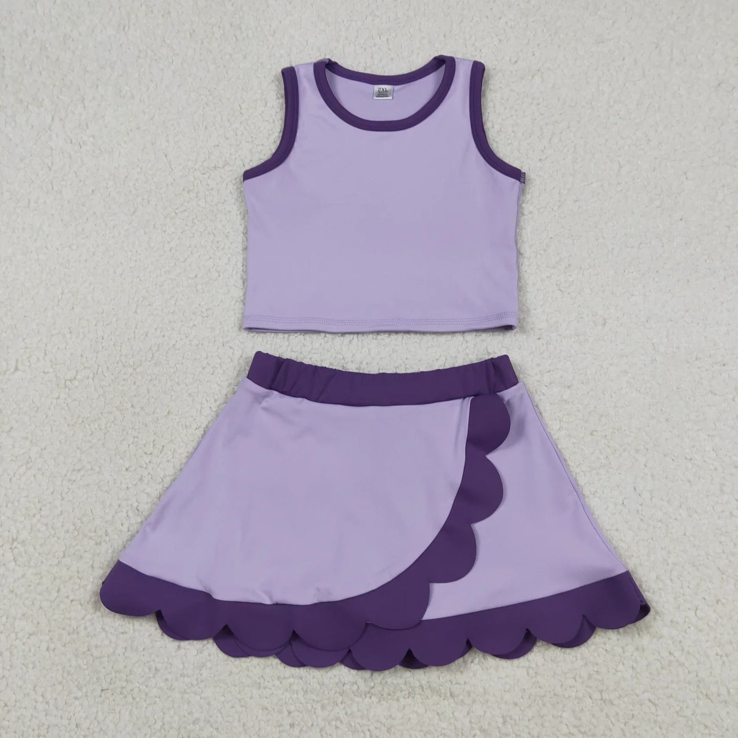 Sibling Baby Girls Kids Sleeveless Shirts Scallop Skirts Shorts Yoga Active Sets Clothes