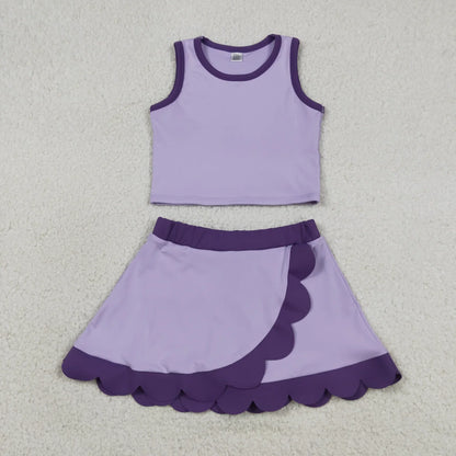 Sibling Baby Girls Kids Sleeveless Shirts Skirts Shorts Yoga Active Scallop Sets Clothes