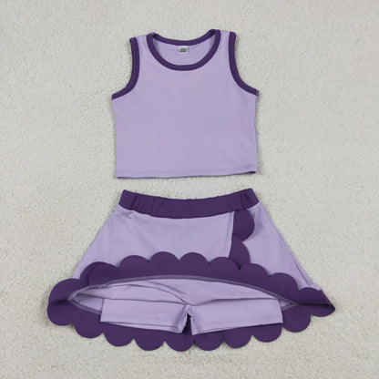 Sibling Baby Girls Kids Sleeveless Shirts Scallop Skirts Shorts Yoga Active Sets Clothes