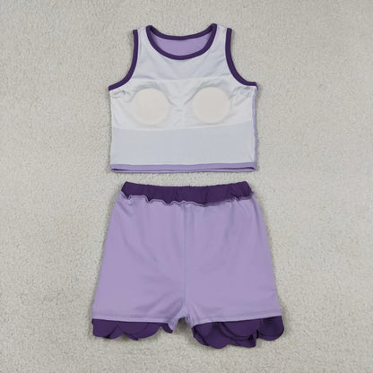 Sibling Baby Girls Kids Sleeveless Shirts Skirts Shorts Yoga Active Scallop Sets Clothes