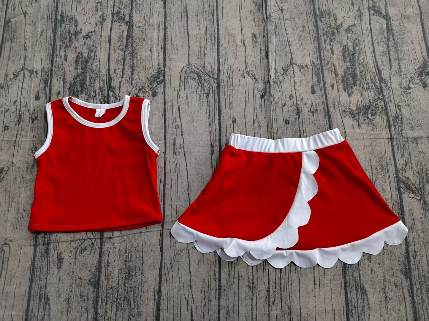 Preorder Baby Girls Kids Shirt Scallop Skirt Shorts Yoga Active Red Set Clothes