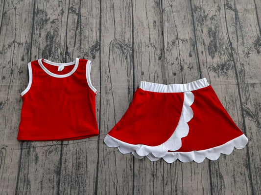 Preorder Baby Girls Kids Shirt Scallop Skirt Shorts Yoga Active Red Set Clothes