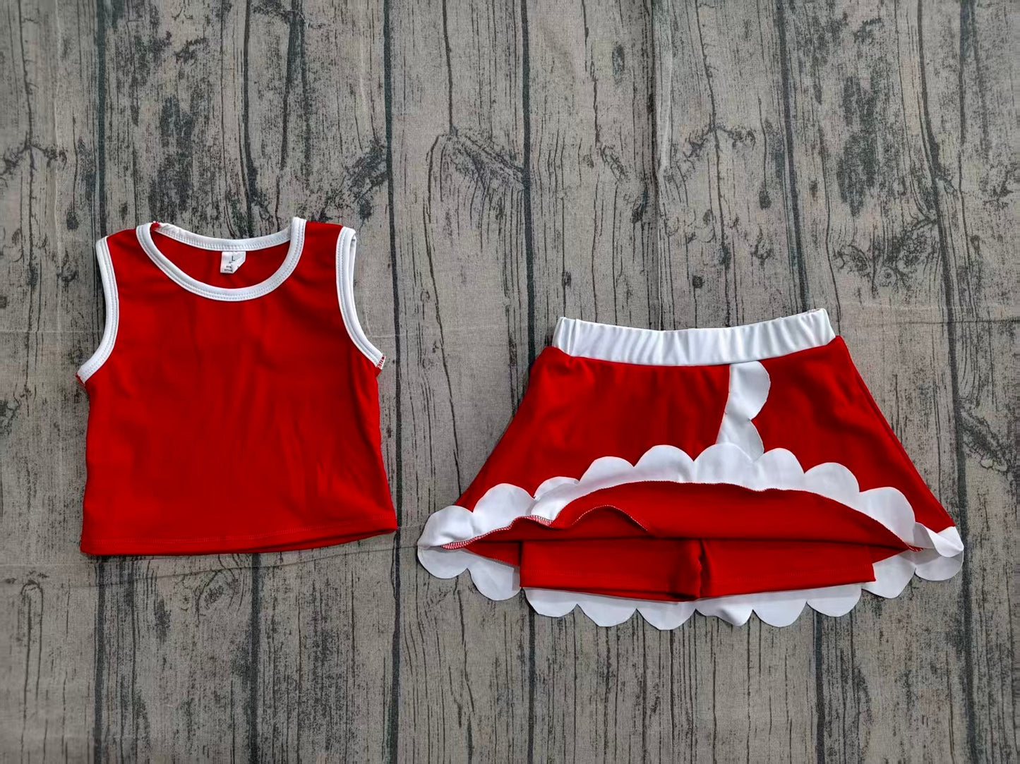 Preorder Baby Girls Kids Shirt Scallop Skirt Shorts Yoga Active Red Set Clothes