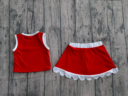 Preorder Baby Girls Kids Shirt Scallop Skirt Shorts Yoga Active Red Set Clothes