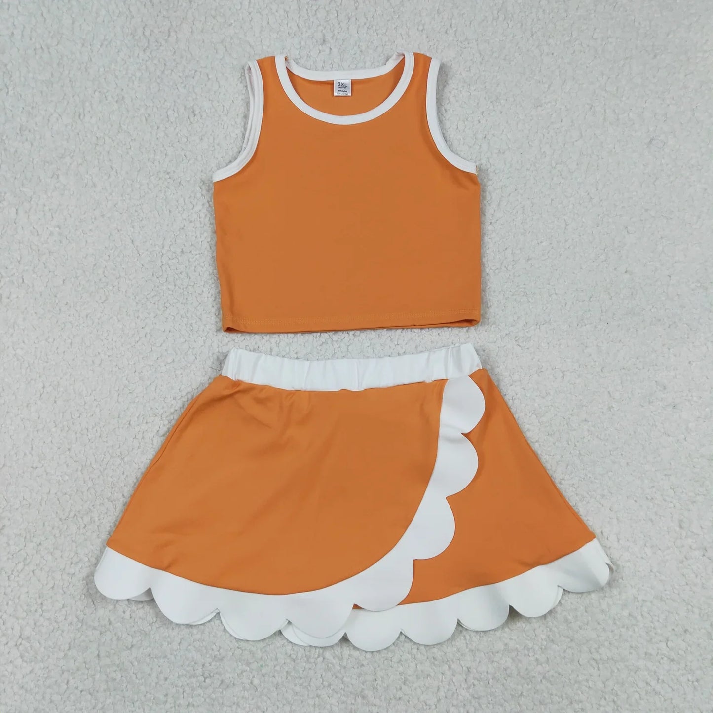Sibling Baby Girls Kids Sleeveless Shirts Skirts Shorts Yoga Active Scallop Sets Clothes