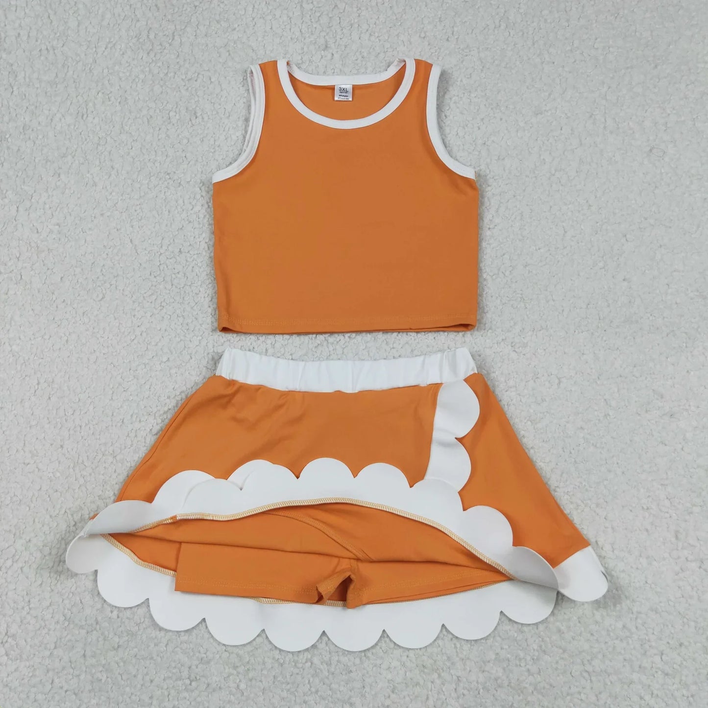 Sibling Baby Girls Kids Sleeveless Shirts Skirts Shorts Yoga Active Scallop Sets Clothes