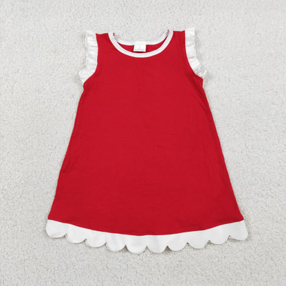 Sibling Baby Girls Kids Sleeveless Scallop Knee Length Dresses Cotton Clothes
