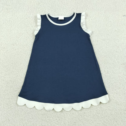 Sibling Baby Girls Kids Sleeveless Scallop Knee Length Dresses Cotton Clothes