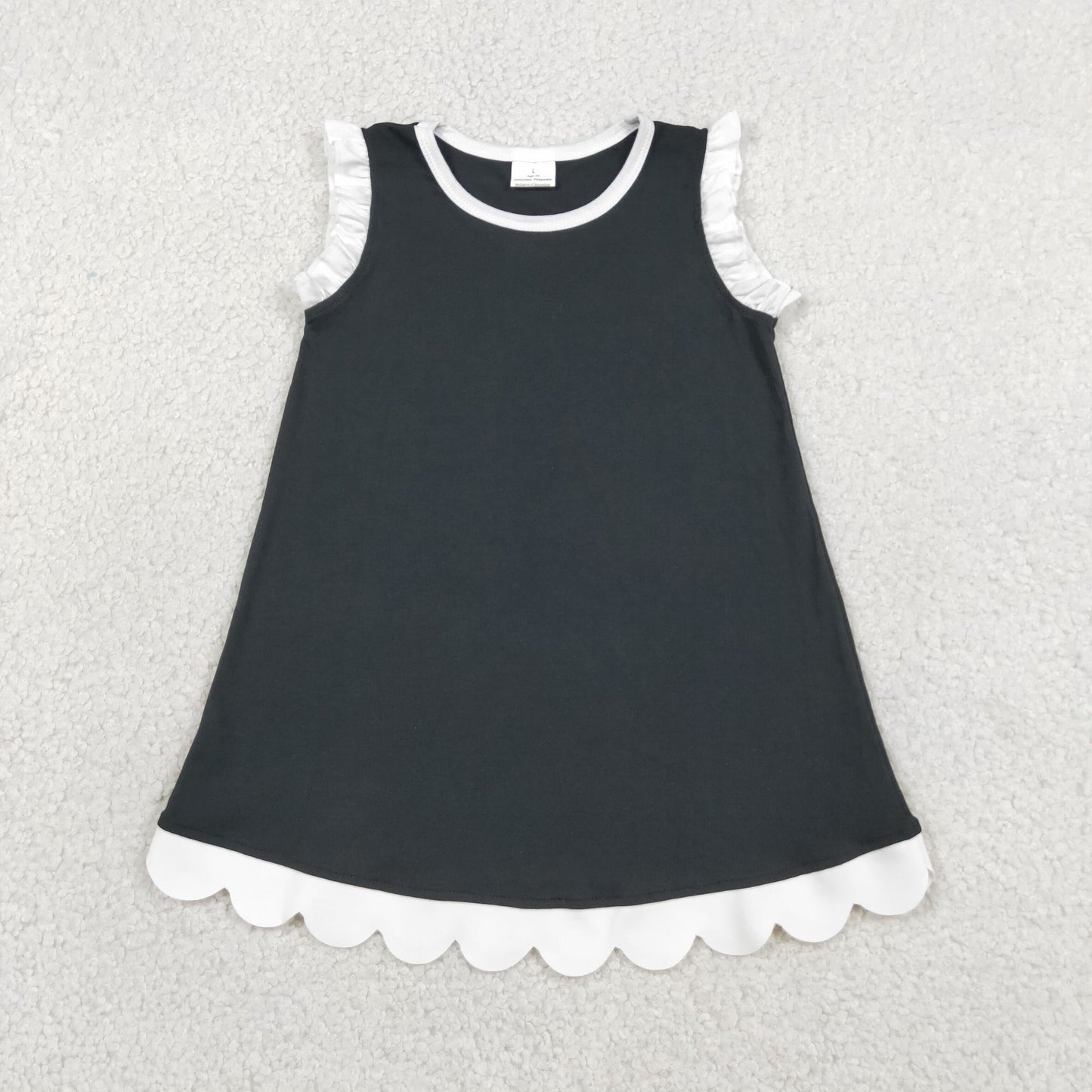 Sibling Baby Girls Kids Sleeveless Scallop Knee Length Dresses Cotton Clothes