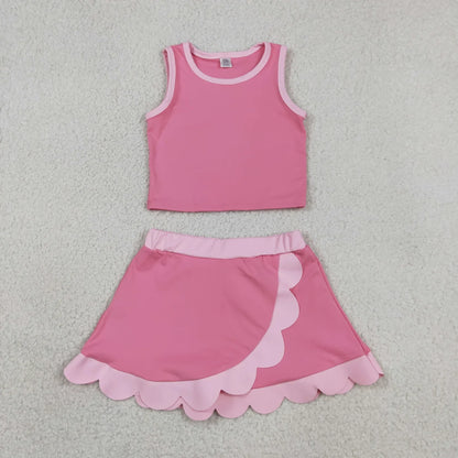 Sibling Baby Girls Kids Sleeveless Shirts Skirts Shorts Yoga Active Scallop Sets Clothes
