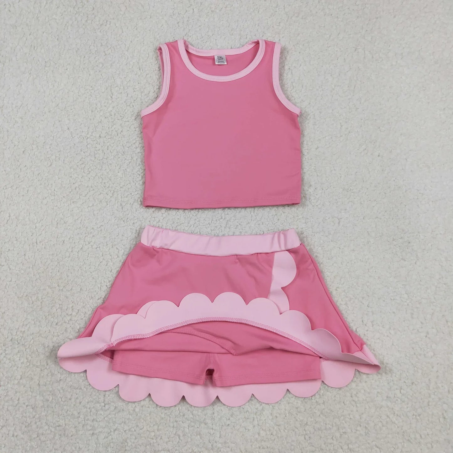 Sibling Baby Girls Kids Sleeveless Shirts Scallop Skirts Shorts Yoga Active Sets Clothes