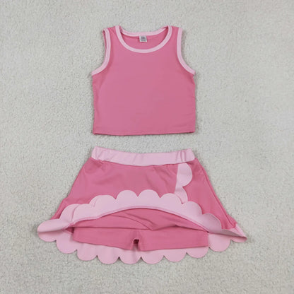 Sibling Baby Girls Kids Sleeveless Shirts Scallop Skirts Shorts Yoga Active Sets Clothes