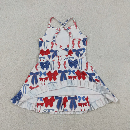 US Shop Baby Girls Kids Straps Bows 4th of July Yoga Ruffle Knee Length Dress