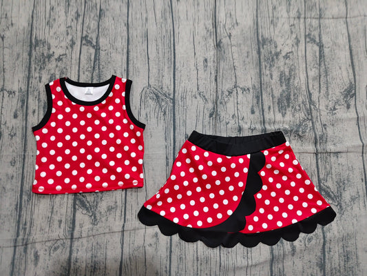 Preorder Baby Girls Kids Dots Red Shirt Scallop Skirt Shorts Yoga Active Set Clothes