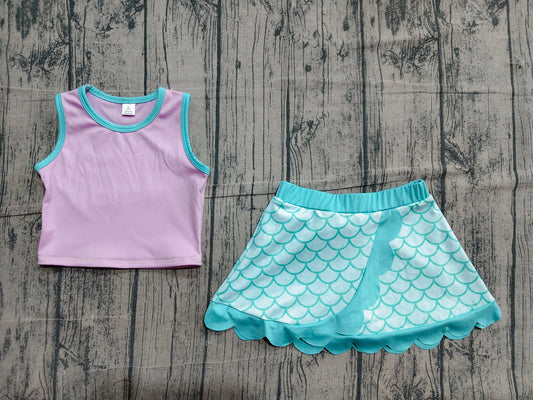 Preorder Baby Girls Kids Pink Shirt Scallop Green Skirt Shorts Yoga Active Set Clothes