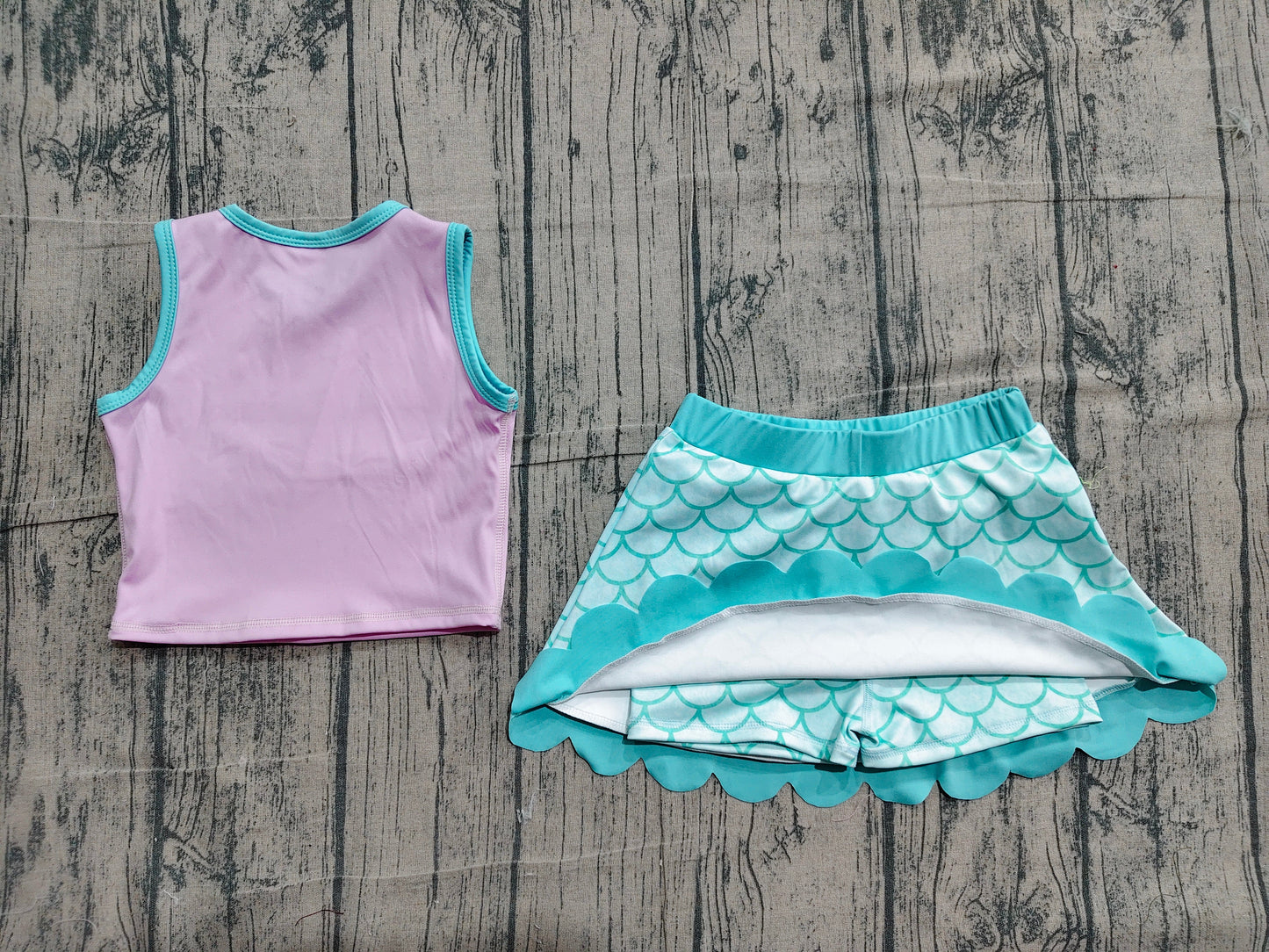 Preorder Baby Girls Kids Pink Shirt Scallop Green Skirt Shorts Yoga Active Set Clothes