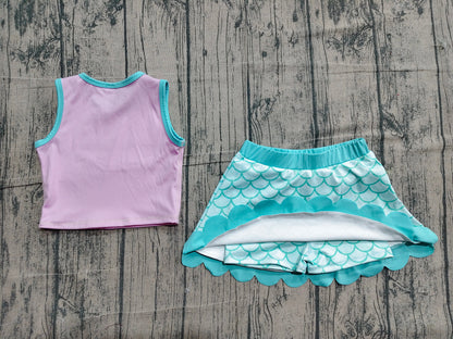 Preorder Baby Girls Kids Pink Shirt Scallop Green Skirt Shorts Yoga Active Set Clothes