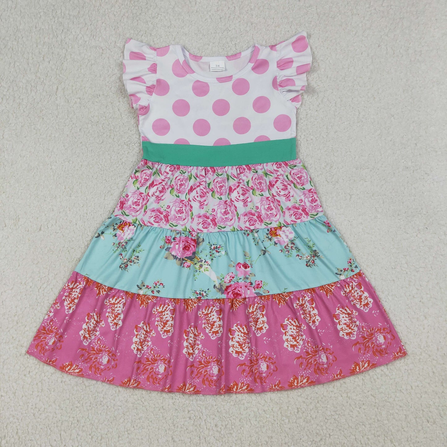 Baby Girls Kids Short Sleeves Flower Knee Length Dress Pink Clothes